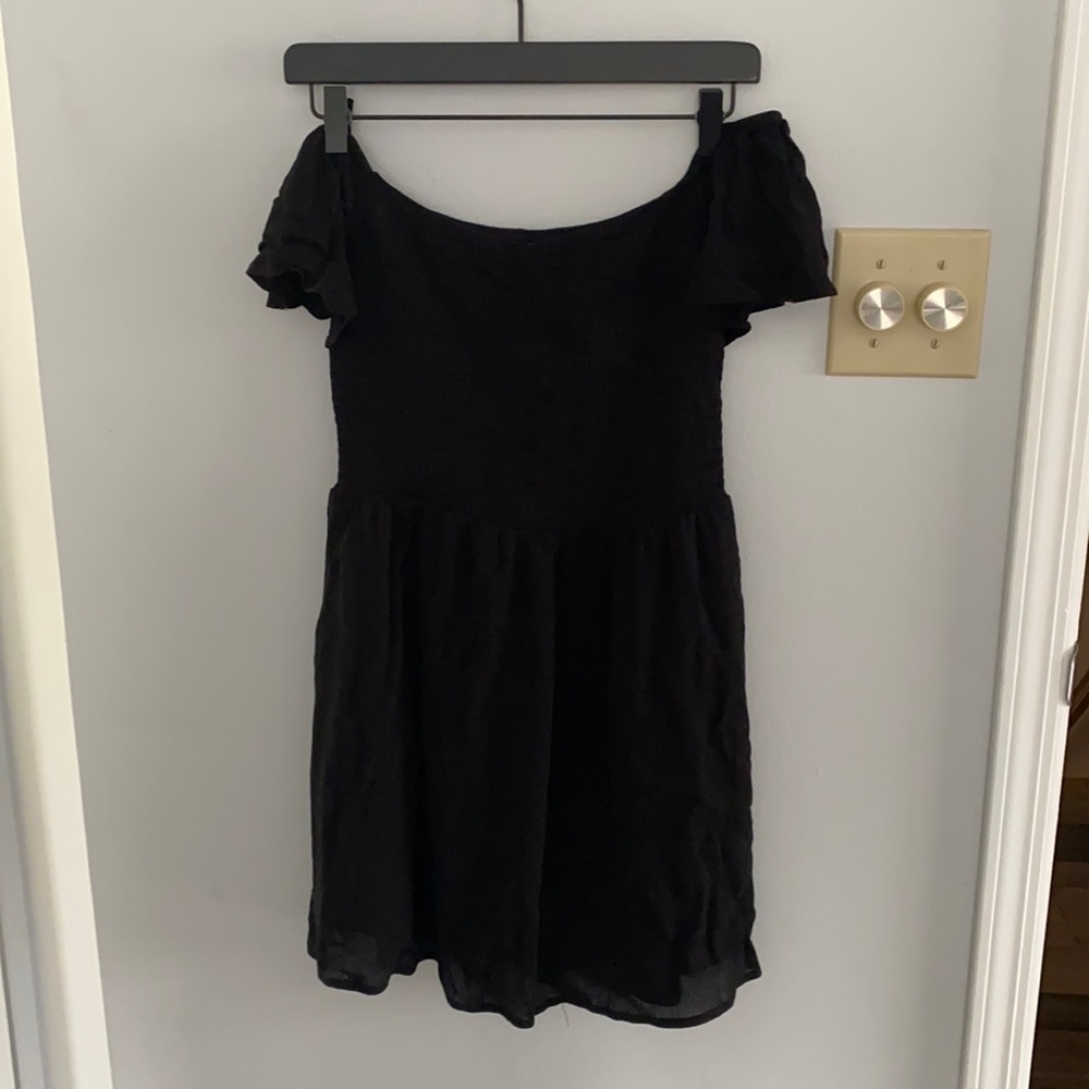 Off the shoulder black mini dress